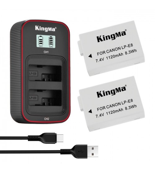 Baterai KINGMA 2-pack Canon LP-E8 Dual Charger LCD